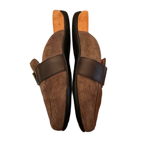 Sold Vionic Maude Suede Leather Mules Womens 9 Brown Logo Strap Orthopedic - Picture 4 of 10